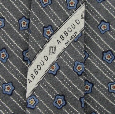 JOSEPH ABBOUD FLOWER STRIPE GRAY BLUE TAN Silk Men Neck Tie Men Designer Tie EUC
