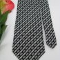 #1A New Henry Grethel USA Woven Rectangle Stripe Black Silver Tie NECKTIE