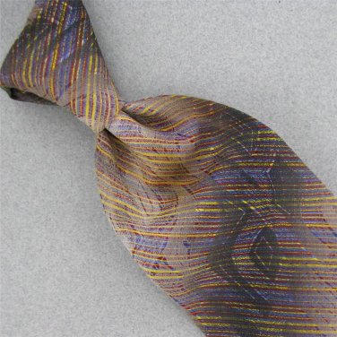 VINTAGE WEMBLEY BROWN GLOSS STRIPE TEXTURE 60s 70s Mens Neck Tie #V-3 EVC