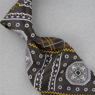 VTG HUGHES & HATCHER OLEG CASSINI BROWN GEOMETRIC FAT LOGO 60s Neck Tie #V-2