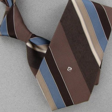 Vtg Rare Pierre Cardin Monogram Brown Sky Narrow Texture 70s 60s Neck Tie VE1