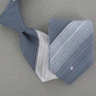 Vtg Pierre Cardin Monogram Skinny Narrow Texture 70s Gray Blue Neck Tie #V-4 EVC