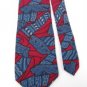 USA Seller OLEG CASSINI ART DECO BLUE RED GREY SILK MEN NECK TIE Excellent