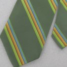 Vintage Wemlon Wembley Vivid Grn Gold Blue Stripe 60's 70's Men's Neck Tie  #EV