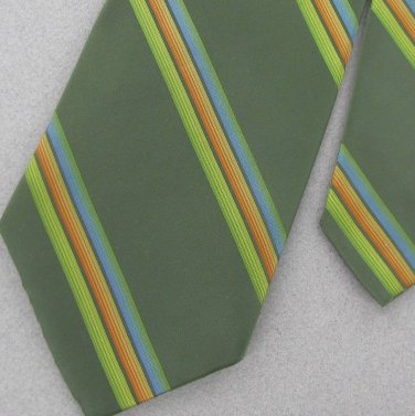 Vintage Wemlon Wembley Vivid Grn Gold Blue Stripe 60's 70's Men's Neck Tie  #EV