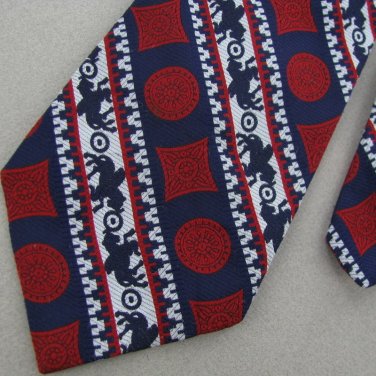 Vtg Rare Horse Riding Stripe Navy Red Wht Texture 60s Wide Fat Mens Neck Tie #VE