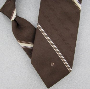 VTG PIERRE CARDIN BROWN STRIPE TEXTURE LOGO SKINNY 60s 70s Men Neck Tie #V-1 EVC