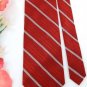 GEORGE WOVEN STRIPE RED GREY SILK Men Neck Tie Men Designer Tie EUC