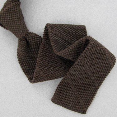 Vtg John Henry Skinny Brn Square Tip Beehive Knit 60s Cotton Neck Tie WV-139 EVC
