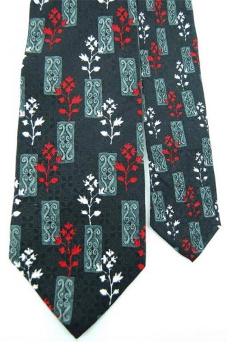 59" J Z RICHARDS BLACK RED WHITE FLORAL SILK Luxury Neck Tie Men Designer EUC