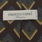 #1A PRONTO-UOMO ITALY SQUARE MAROON GOLD WHITE BLACK  Silk Men Neck Tie Necktie