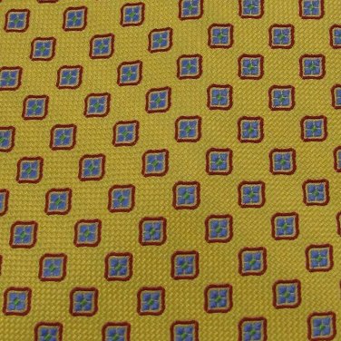 Silk Land's End Woven Square Flower Gold Red Blue Neck Tie Men Designer Tie EUC