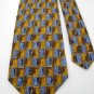 #1A FERRELL REED USA SQUARE CHECKER GOLD BLUE BROWN  Men SILK Neck Tie Necktie