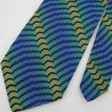 Vtg Wemlon Wembley Blue Grn Yellow Stripe Wave Texture 60s 70s Mens Neck Tie #VE