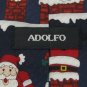 #1A New ADOLFO Christmas Santa Snow Holiday Reindeer NAVY RED GOLD  Necktie Tie