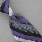 VAN HEUSEN BLACK MEDIUM ORCHID WOVEN STRIPE SILK MEN NECKTIE TIE #HG-6 Excellent