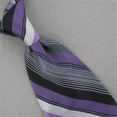 VAN HEUSEN BLACK MEDIUM ORCHID WOVEN STRIPE SILK MEN NECKTIE TIE #HG-6 Excellent