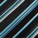 #1A New George Stripe Woven Black Sky Purple White Polyester MENS Tie NECKTIE