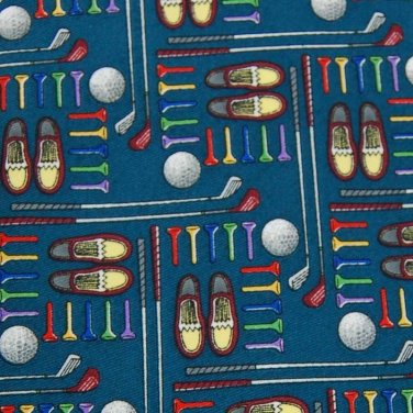 New UTOPIA GOLD CLUBS BALLS BLUE RAYON TIE NECK TIE Men Designer Tie EUC