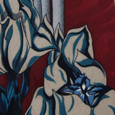 J BLADES TULIP FLORAL FLOWER MAROON TEAL GRAY NECK TIE Men Designer Tie EUC