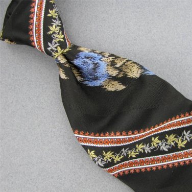 VINTAGE CHRISTIAN DIOR OLIVE STRIPE FLORAL FAT TEXTURE 60s Neck Tie #V-3