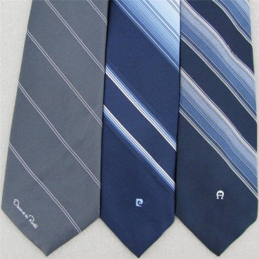 Vtg 3 Oscar de la Renta Etienne Aigner Cardin Logo Striped Narrow 70s Tie Lot