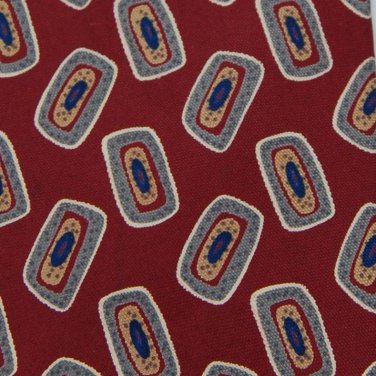 FERRELL REED NECKTIE DarkRed BLUE SHAPES SILK  Neck tie Men Designer Tie EUC