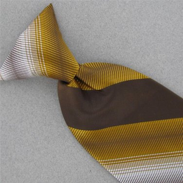 Vintage Trevira Clipon Stripe Brown Gold Clip-On Gloss 60s 70s Men Neck Tie #V-4