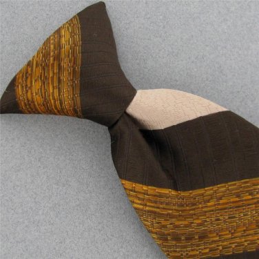 Vtg Town Craft Brn Gold Striped Snap On Clip-On 1970 60s 70s Mens Neck Tie #V-4