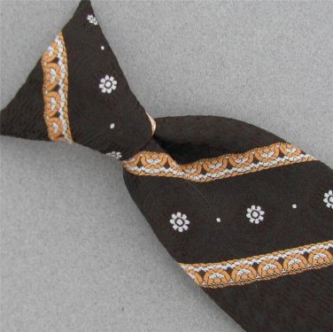 Vintage Regal Clipon Clip-On Stripe Circles Brn Beige 60s 70s Mens Neck Tie #V-4
