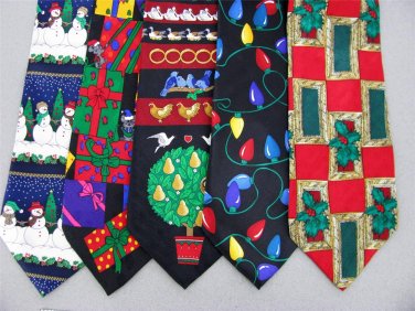 7 Christmas Xmas Holiday Silk Men's Ties Necktie Neck Tie Lot #P17G Excellent