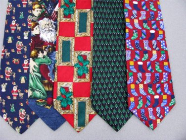 5 Christmas Xmas Holiday Silk Men's Ties Necktie Neck Tie Lot #P14Y Excellent
