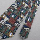 Eagle Wings Book Shelves Navy Brown Law Justice Stripe Neck Tie Men Designer EUC