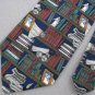 Eagle Wings Book Shelves Navy Brown Law Justice Stripe Neck Tie Men Designer EUC