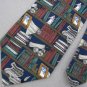 Eagle Wings Book Shelves Navy Brown Law Justice Stripe Neck Tie Men Designer EUC