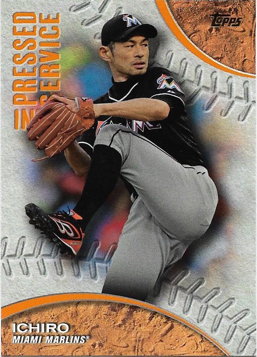 Ichiro Suzuki 2016 Topps Pressed Into Service #PIS-9 Miami Marlins Baseball Card
