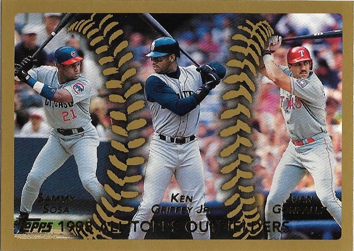 Sammy Sosa, Ken Griffey Jr., Juan Gonzalez 1999 Topps #454 Baseball Card