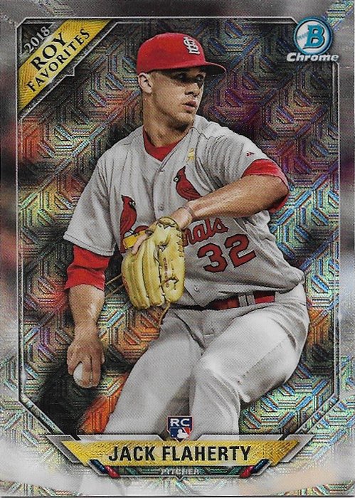 Jack Flaherty 2018 Bowman Prospects Mojo Refractor ROY Favorites #ROYF-JH Cardinals Baseball Card
