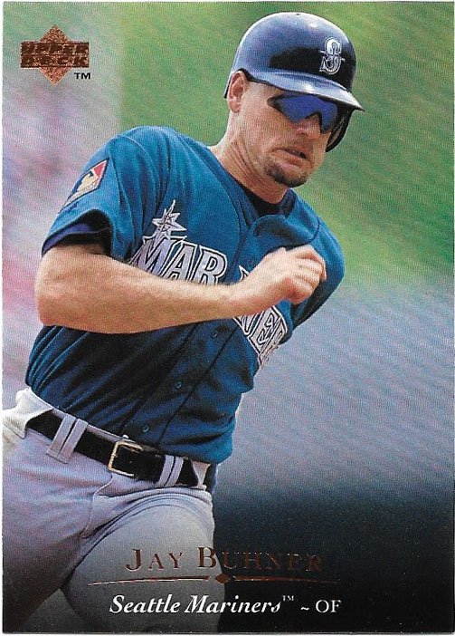 13 April, 1995: Seattle Mariners outfielder Jay Buhner (19) posses
