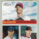Max Scherzer, Jacob deGrom, Patrick Corbin 2019 Topps Heritage #71 Baseball Card Max Scherzer, Jacob deGrom, Patrick Corbin 2019 Topps Heritage #71 Baseball Card