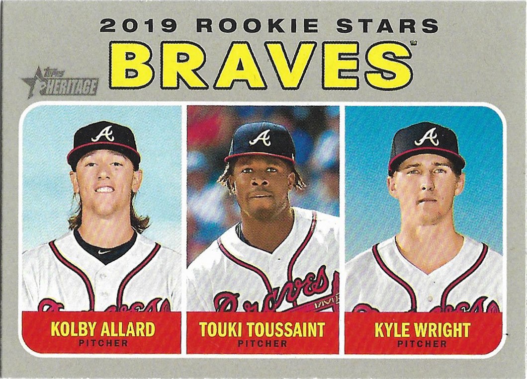Kolby Allard, Touki Toussaint, Kyle Wright 2019 Topps Heritage Rookie #399  Braves Baseball Card