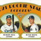 Keibert Ruiz, Mitch White 2021 Topps Heritage Rookie #357 Los Angeles Dodgers Baseball Card