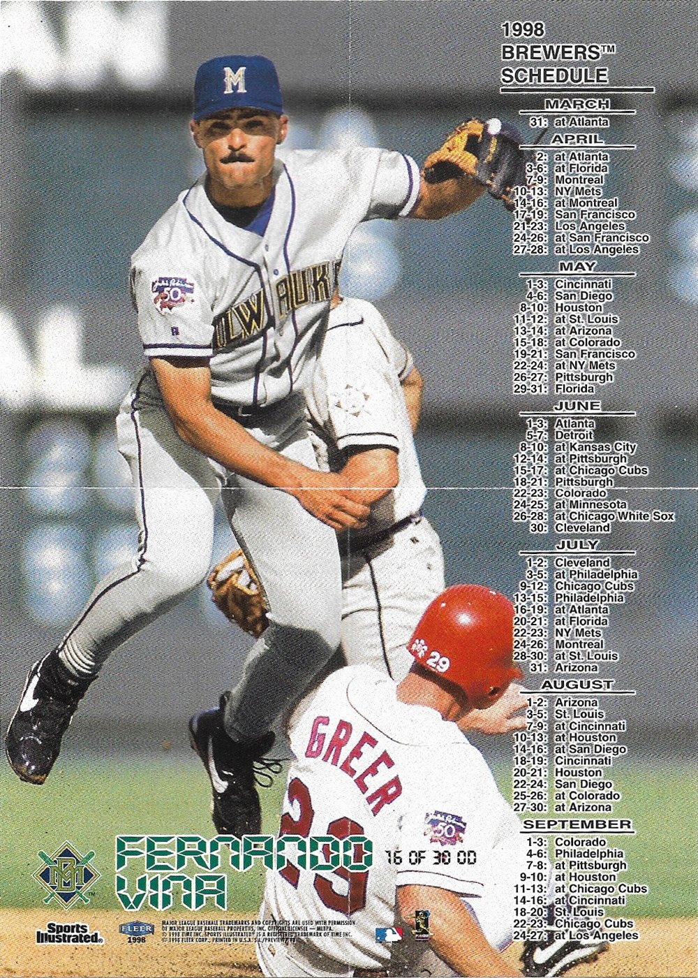 Fernando Vina 1998 Fleer Sports Illustrated Mini Posters #16 Milwaukee ...