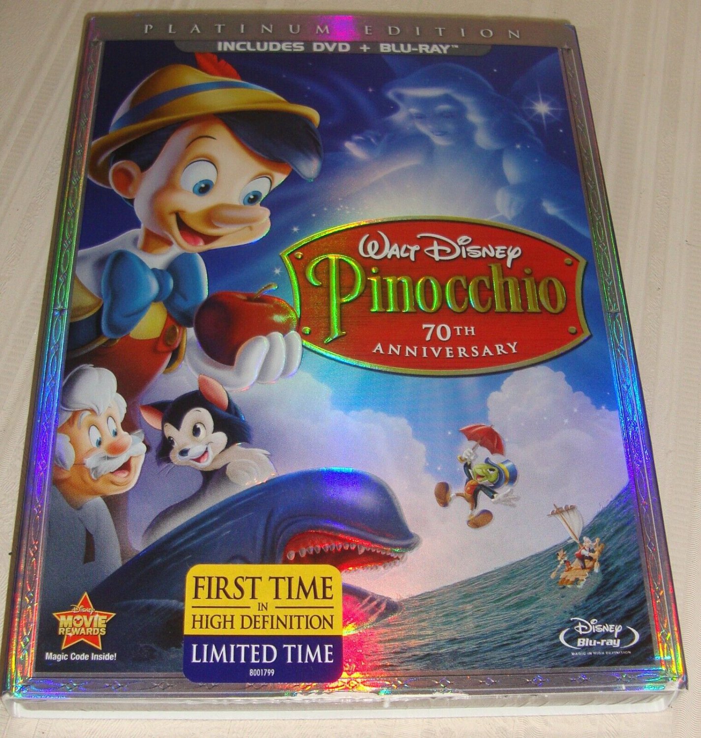 Pinocchio 70th Anniversary Platinum Edition Blu Ray Dvd 3 Disc Set Sealed