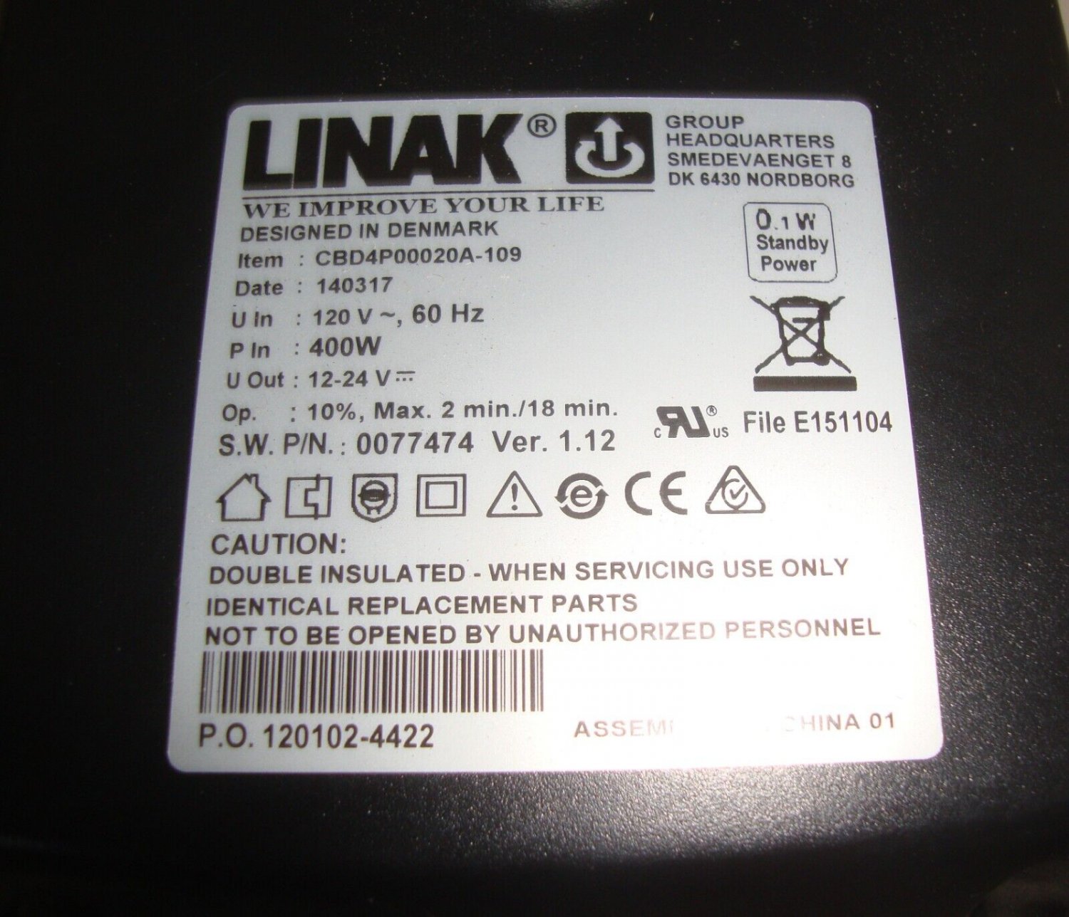 LINAK CBD4 Control Box CBD4P00020A-109 Linear Actuator Controller W/DPF1M00