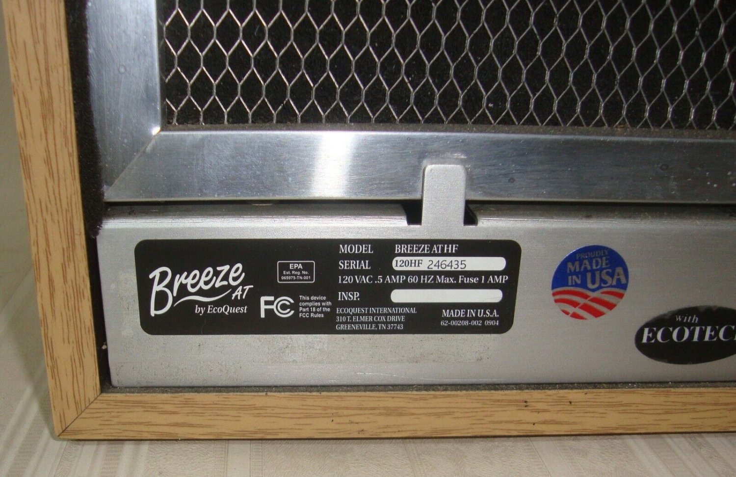 Breeze AT Air Purifier Sanitizer by EcoQuest Brown Color NO REMOTE