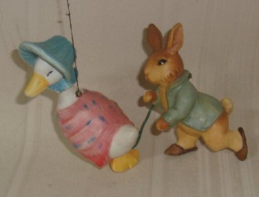 F. Warne Beatrix Potter PETER RABBIT & Mother Goose ANRI  Ornaments Italy