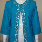 Joni B. Blue Embellished Lightweight Loose Blazer Cardigan Size MED
