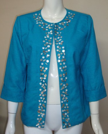 Joni B. Blue Embellished Lightweight Loose Blazer Cardigan Size MED