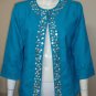Joni B. Blue Embellished Lightweight Loose Blazer Cardigan Size MED